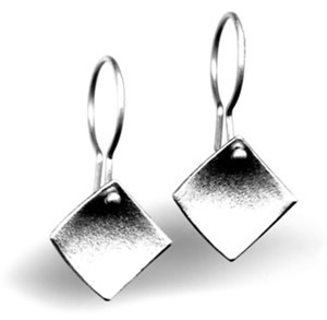 JESTER $90-sterling silver earrings of concave squares with mizzy texture (1/2" long not including ear wire)